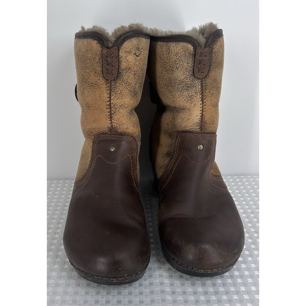 Dansko Harper Brown Oiled Leather Shearling Lined Calf Foldover Ankle Boots 8.5